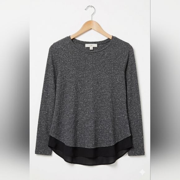 LOFT Tops - LOFT Charcoal And White Spec Long Sleeve Top with Black Hem~Size Medium